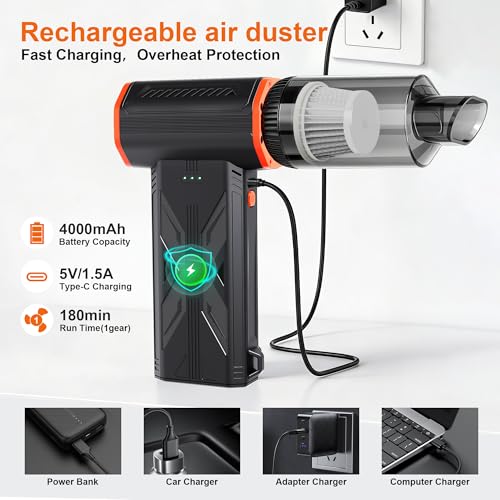 Compressed air Duster & Small Vacuum,150000RPM 3in1 Computer Vacuum Cleaner - color: Charcoal Gray