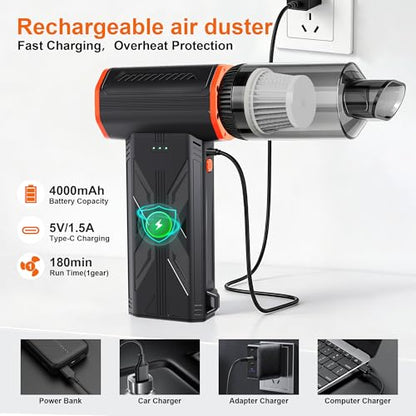 Compressed air Duster & Small Vacuum,150000RPM 3in1 Computer Vacuum Cleaner - color: Charcoal Gray