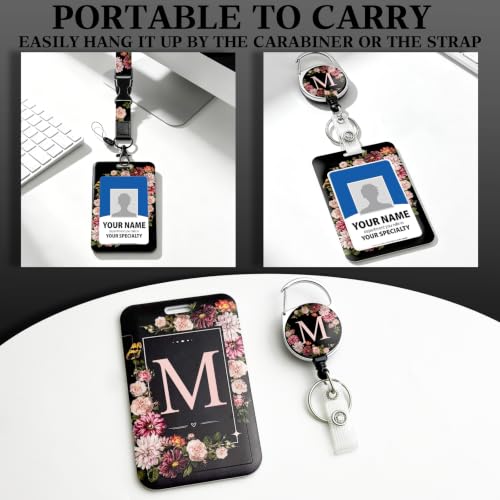 Teacher Lanyard with ID Holder & Reel, Black Lanyard Adjustable Detachable - color: M