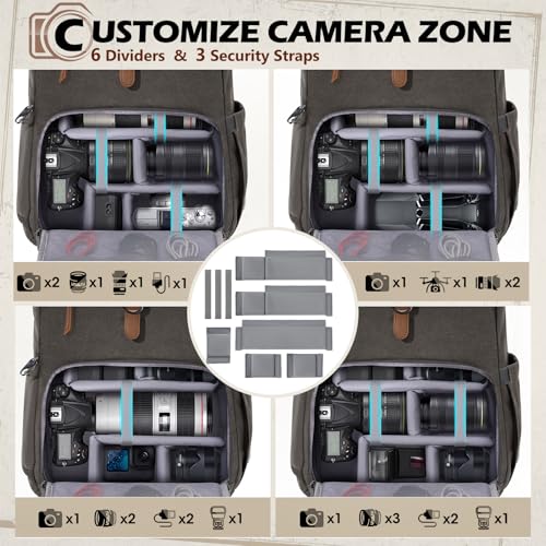 RAINSMORE Camera Backpack, DSLR SLR Mirrorless Camera Bag for Photographer - color: Darkgrey