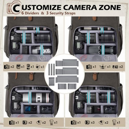 RAINSMORE Camera Backpack, DSLR SLR Mirrorless Camera Bag for Photographer - color: Darkgrey