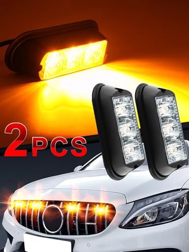 YM E-Bright 2-Pack Amber/Yellow 3 LED Car Flashlight DRL Truck Emergency Strobe Flash Warning Light DC 12-24V - color: Yellow, size: 3LED