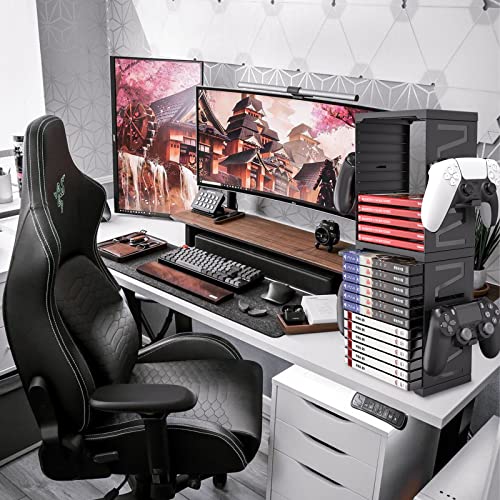 ASFSKY Video Game Storage Tower, 24-Game Organizer with 4 Controller Hooks - color: 24Pcs - 4Hooks