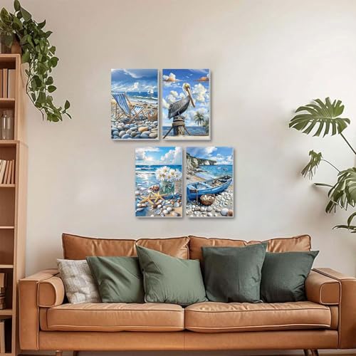ICYANART 4 Pack Beach Paint by Numbers Kit for Adult Beach with Frame Easel - color: Beach 02