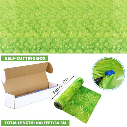 Oudain 54 Inch x 100 ft Meadow Green Grass Tablecloth Roll with Cutter Box - style: Green Grass