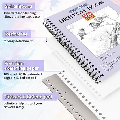 FIXSMITH 9"X12" Sketch Book, 100 Sheets, 68 lb/100gsm,4 Pack Purple - color: Purple, size: 9"x12"-4 Pack