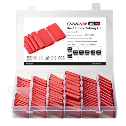 Chanzon 7-Size Heat Shrink Tubing Kit 300Pcs 3:1 Red Sleeving Wrap 1.77" - color: 3.Red(300pcs)