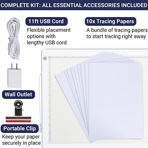 LED Tracing Light Box, 19" Ultra-Thin Light Pad with Adjustable Brightness, Includes USB Cable, Adapter, Paper, and Clip. Portable Drawing Board for Sketching, Cricut Projects, and More