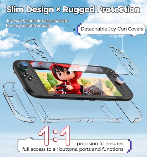 Dockable Protective Hard Cover for Nintendo Switch 2 with 6 Thumb Grip Caps - color: Clear
