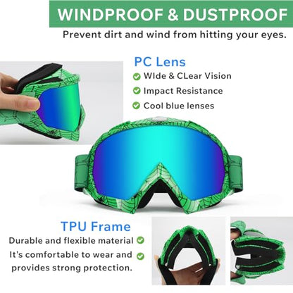 Dirt Bike ATV Goggles 2 Pack - color: Spider Green Frame + Black Frame