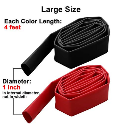 1 Inch 3:1 Adhesive Heat Shrink Tubing, 4 ft, 2 Pcs Red/Black - size: 4FT (1", 2 Pcs)