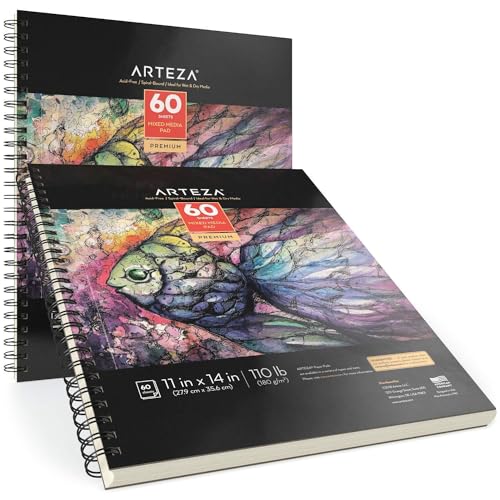 ARTEZA Mixed Media Pads, 11 x 14 in, Spiral, 2 Pack, 60 Sheets Each - size: 11"x14" (Pack of 2)