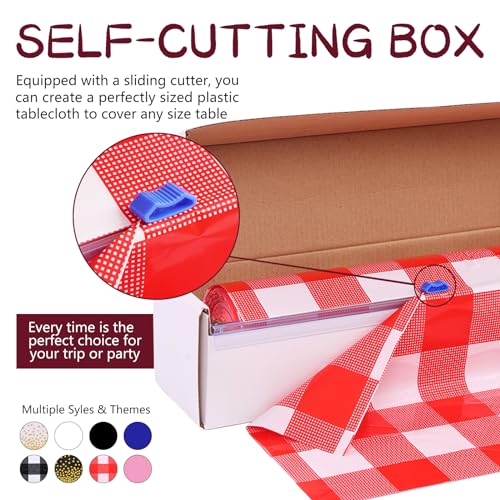 Kesfey Plastic Tablecloth Rolls 54 inch X 120ft Red Gingham Table Cloth - color: Red Checkered