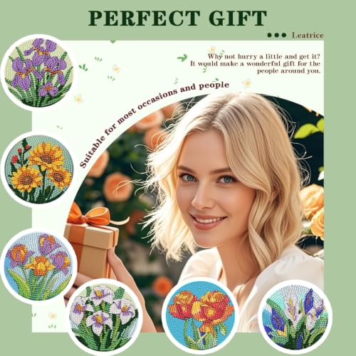 Leatrice 6 PCS Diamond Art Coasters Small Diamond Painting Kits for Adults - color: BB flower b