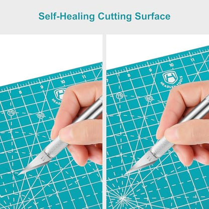 Headley Tools Rotary Cutter Set - 45mm Fabric Cutter, 5 Extra Rotary Blades,12"x12" Rotating Cutting Mat, Ideal for Crafting, Sewing, Patchworking,Turquoise