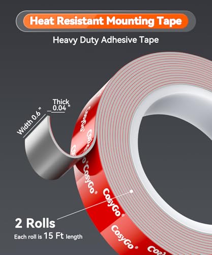 Heavy Duty Permanent Bond Double Sided Tape, Heat Resistant 2-Rolls - size: 0.6In Width - 2 Rolls