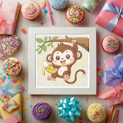 Gemozaic Monkey Diamond Art Kits for Kids Ages 4-8-12 with Frame, 7 x 7 in - color: CC992