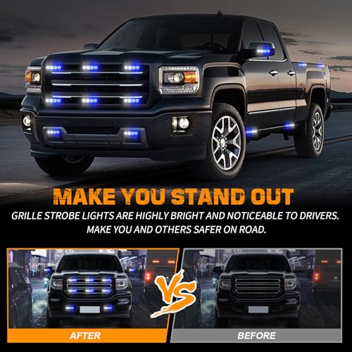 XRIDONSEN 8PCS Sync Truck Grill Strobe Lights 32 LED Grille Lights - color: Blue