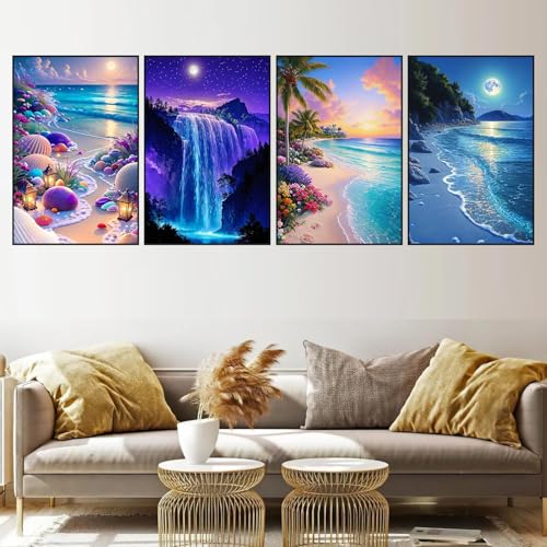 Axquilon 4 Packs Framed Paint by Numbers Kit with Easel 8x12in - color: Fraemd 4 Pack Landsacpe with Easel