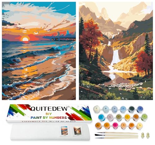 QUITEDEW 2 Pack Paint by Number Kit for Adults Mountain11.8x15.7 Inch - color: D4-scenery