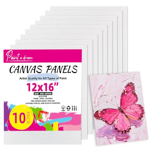 10 Pack 12"x16" Canvas Panels 100% Cotton for Acrylics & Oils - size: 12x16" - 10Pack