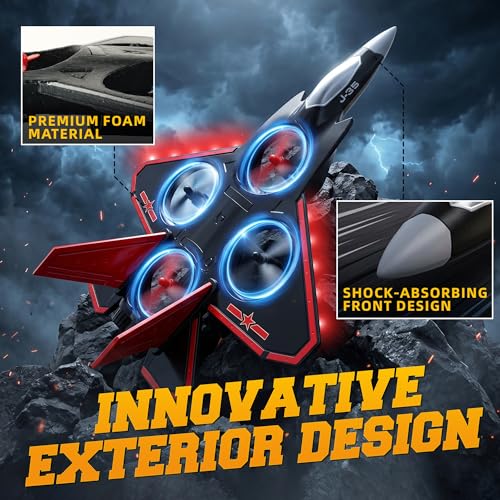 BEZGAR RC Fighter Jet Toy, RC Plane with LED Lights & 360° Flip, Red - color: Red