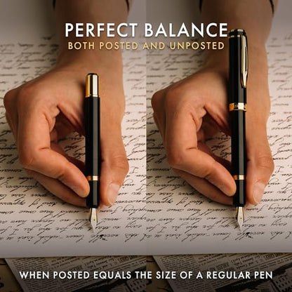 Wordsworth & Black Mini Pocket Fountain Pen for Writing, Medium Nib, Black - color: Black Gold
