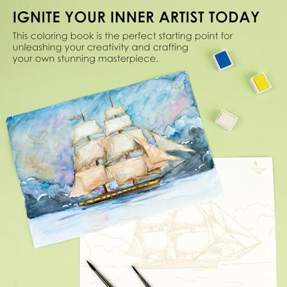 Grabie Watercolor Coloring Book, 15 A5 Cotton Sheets, Landscape Themed - color: Landscape