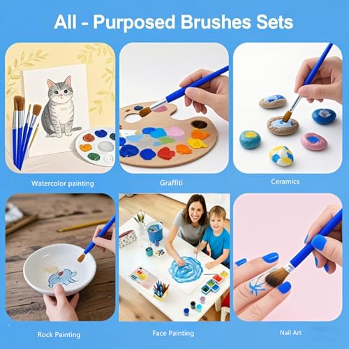 Mixed Flat and Round Paint Brushes Set 50 PCS - color: Mix