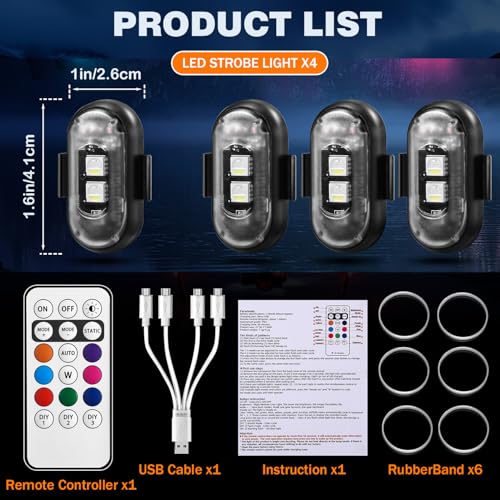 Wireless LED Strobe Lights, RGB Flashing Lights, Remote Control Car Decor - size: 4PCS (Standard 2LEDs)