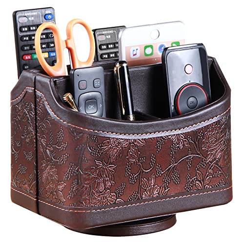 PU Leather 360° Rotatable Remote Control Holder,Nightstand TV Remote Caddy - color: 1 Retro