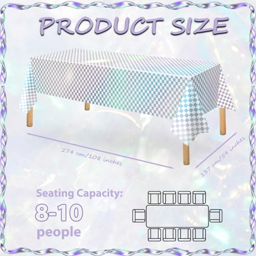 OQOQ White Checkered Iridescent Tablecloth 2 Packs, 54x108 Inches - color: White Checkered