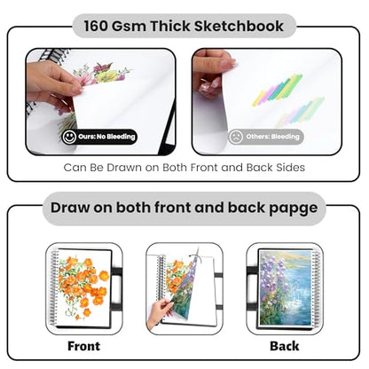Large Sketchbook,Hardcover Drawing Pad for Adults, 60 Sheets/120 Pages, Black,9x12 - color: Black
