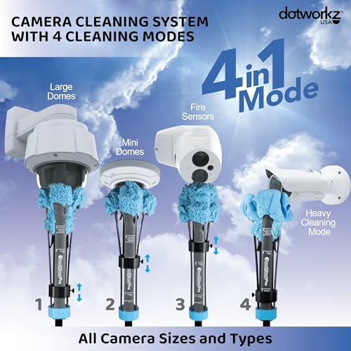 DomeWizard™ Compact 13' Security Camera Cleaning Kit with Pole – Streak-Free Lens Cleaner for Dome, PTZ, Mini Dome & Bullet Cameras – Reusable Microfiber Mitt + 8oz Cleaning Solution - size: 13' Cleaning Kit