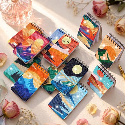 Fuyoooo 12 Pcs Landscape Diamond Art Notebook for Adults, 4.72 x 2.83 Inch - style: Landscape