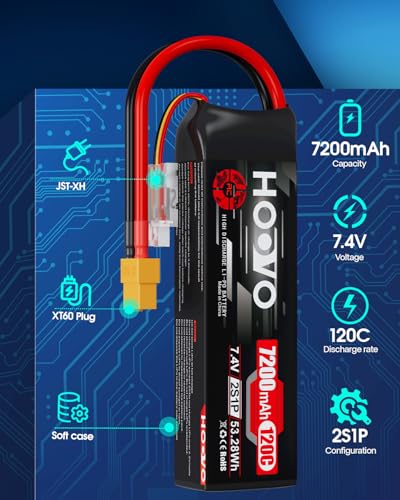 HOOVO 2S Lipo Battery, 7.4V 7200mAh 120C RC Battery Pack,Softcase,XT60 Plug