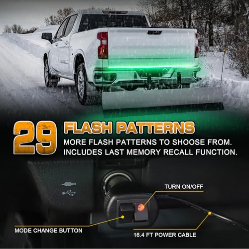 XRIDONSEN 60 inch Tailgate Strobe Lights Strip Green Emergency Lights - color: Green