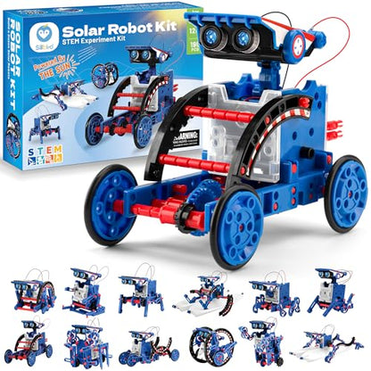 Sillbird STEM Solar Robot Building Kit, 12-in-1 Gift for Boys Ages 8-13 - color: Blue-red