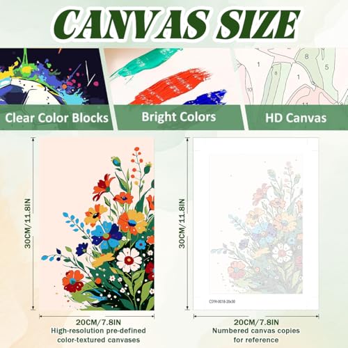 ICYANART 4 Paint by Numbers Kit for Adults Flowers, with Frame and Easel - color: Flower 01