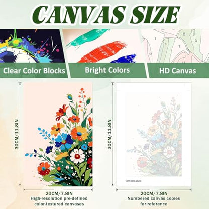 ICYANART 4 Paint by Numbers Kit for Adults Flowers, with Frame and Easel - color: Flower 01