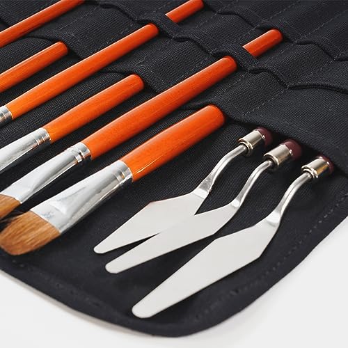 ECHSRT 30-Slot Canvas Paint Brush Holder Roll Up Case Organizer, Black - color: Black
