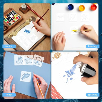 100 Pcs Small Stencils for Painting on Wood 2 x 2 Inches(Ocean) - color: Ocean