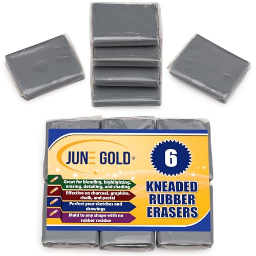 June Gold 6 Gray Kneaded Erasers, Moldable for Graphite, Charcoal & More