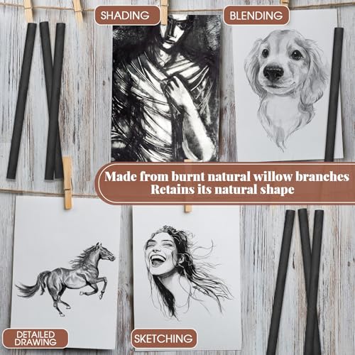 Gueevin 25 Pcs Soft Willow Charcoal Sticks Drawing,7-9mm - size: 7-9mm
