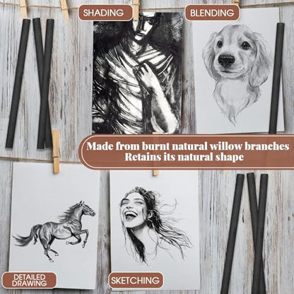 Gueevin 25 Pcs Soft Willow Charcoal Sticks Drawing,7-9mm - size: 7-9mm