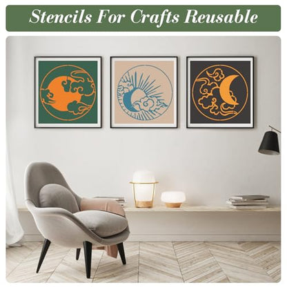 Moon Stencils for Crafts Reusable 12Pcs Stencils(5.9X5.9 Inch) - color: Moon
