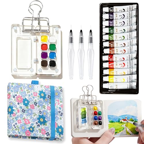 Mini Watercolor Set, Travel Palette for Sketching, Acrylic Palette - color: BLUE