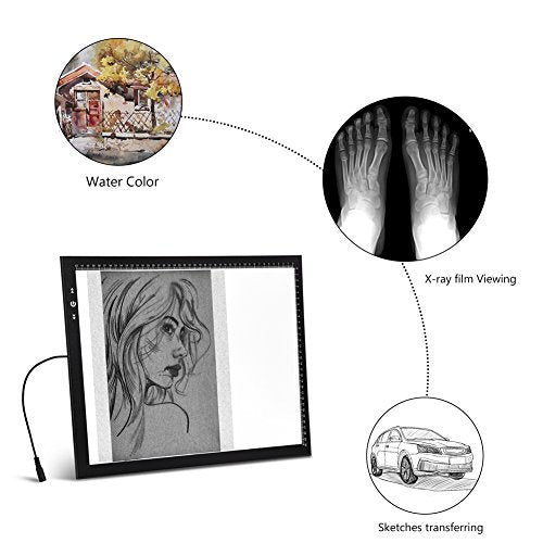 HSK A3 LED Artist tracing Light Box Copy Table, Adjustable High Brightness Light Pad for Tatto Drawing, Sketching, Animation,Diamond Painting Accessories - size: 11.7 x 16.5 inches