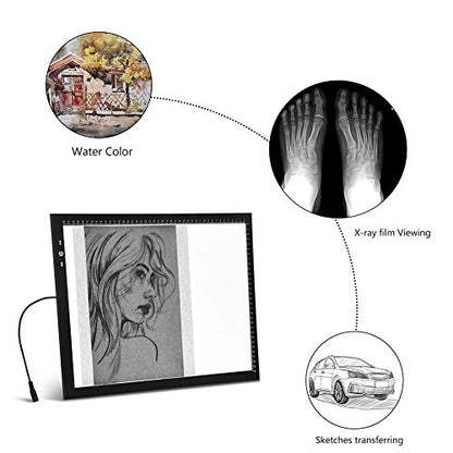 HSK A3 LED Artist tracing Light Box Copy Table, Adjustable High Brightness Light Pad for Tatto Drawing, Sketching, Animation,Diamond Painting Accessories - size: 11.7 x 16.5 inches