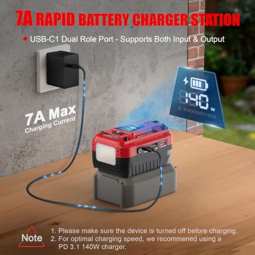 140W USB Battery Charger Compatible with Craftsman 20V Battery - color: Crimson